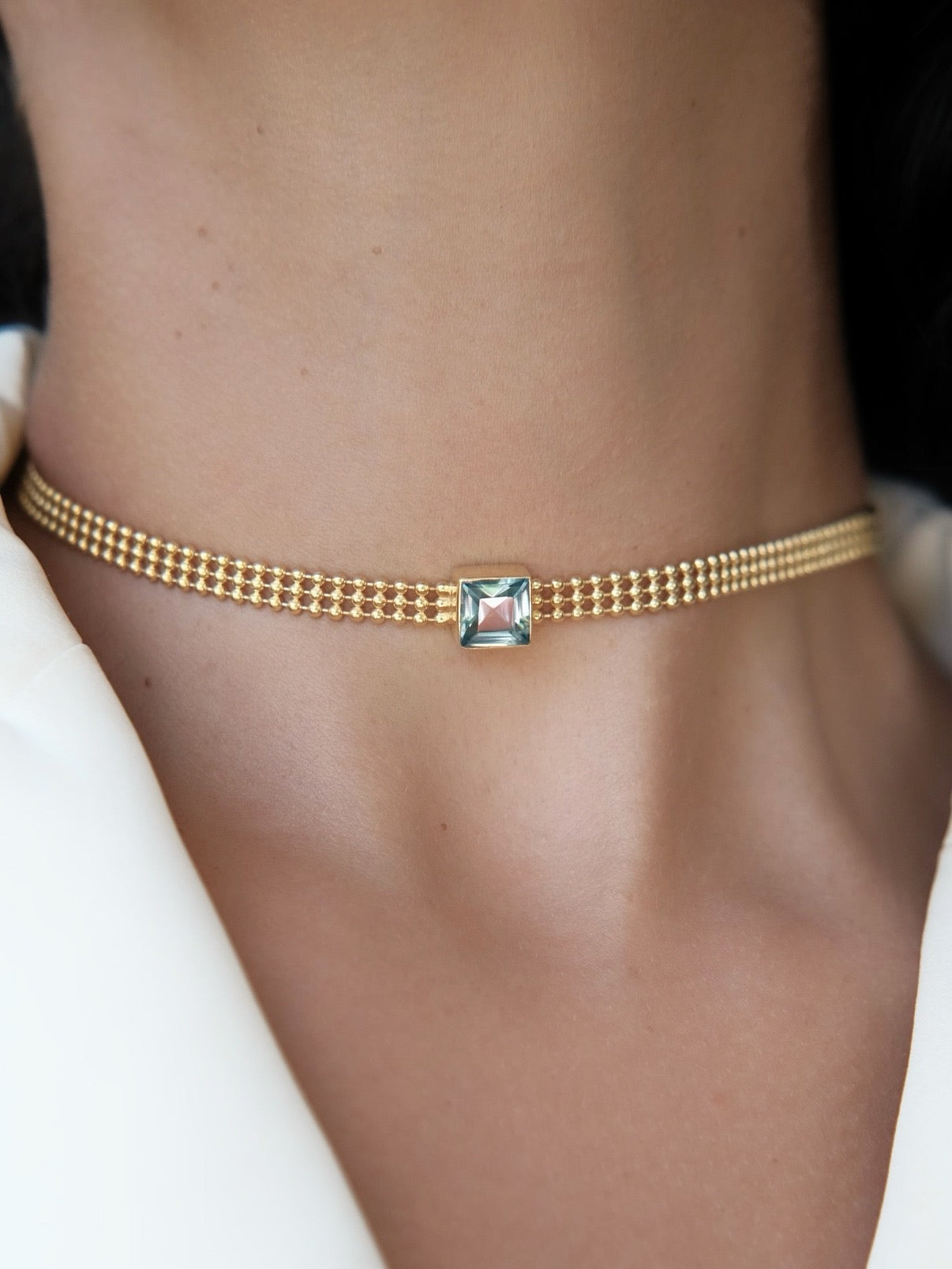 AVA Blue Topaz Gold Necklace/Choker