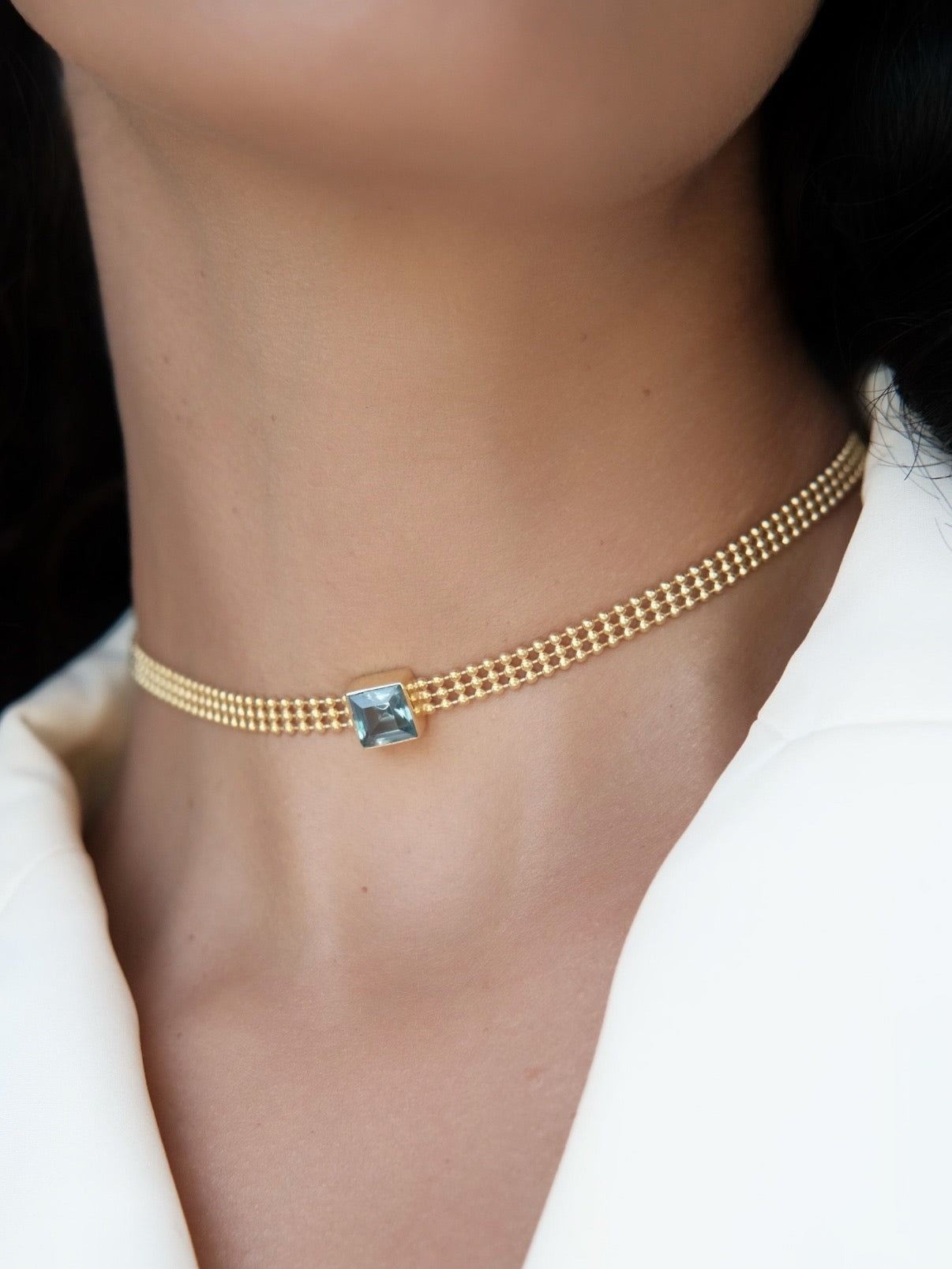 AVA Blue Topaz Gold Necklace/Choker