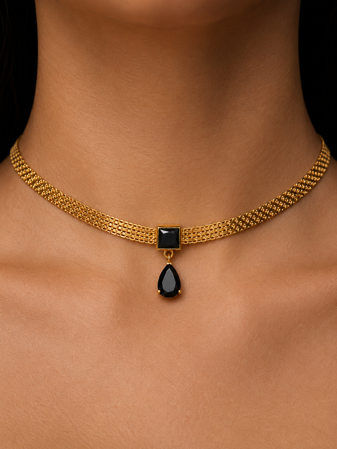 FIRENA Black Spinel in Gold Necklace