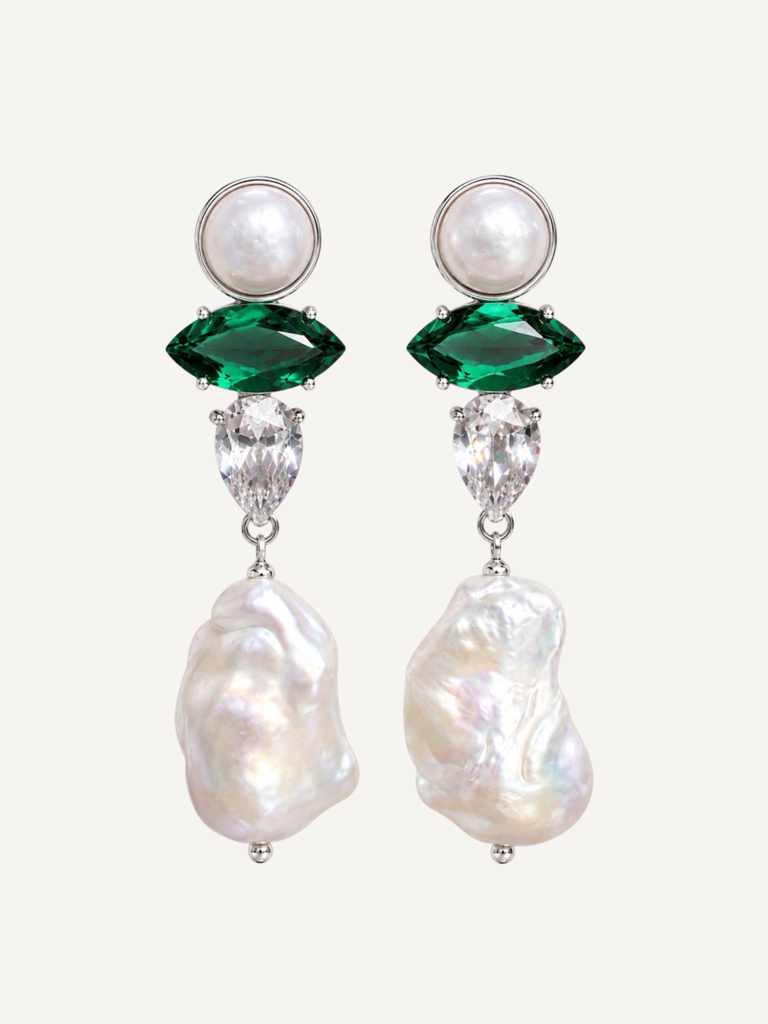 SCARLETT Green Quartz with Baroque Pearls Silver Earrings