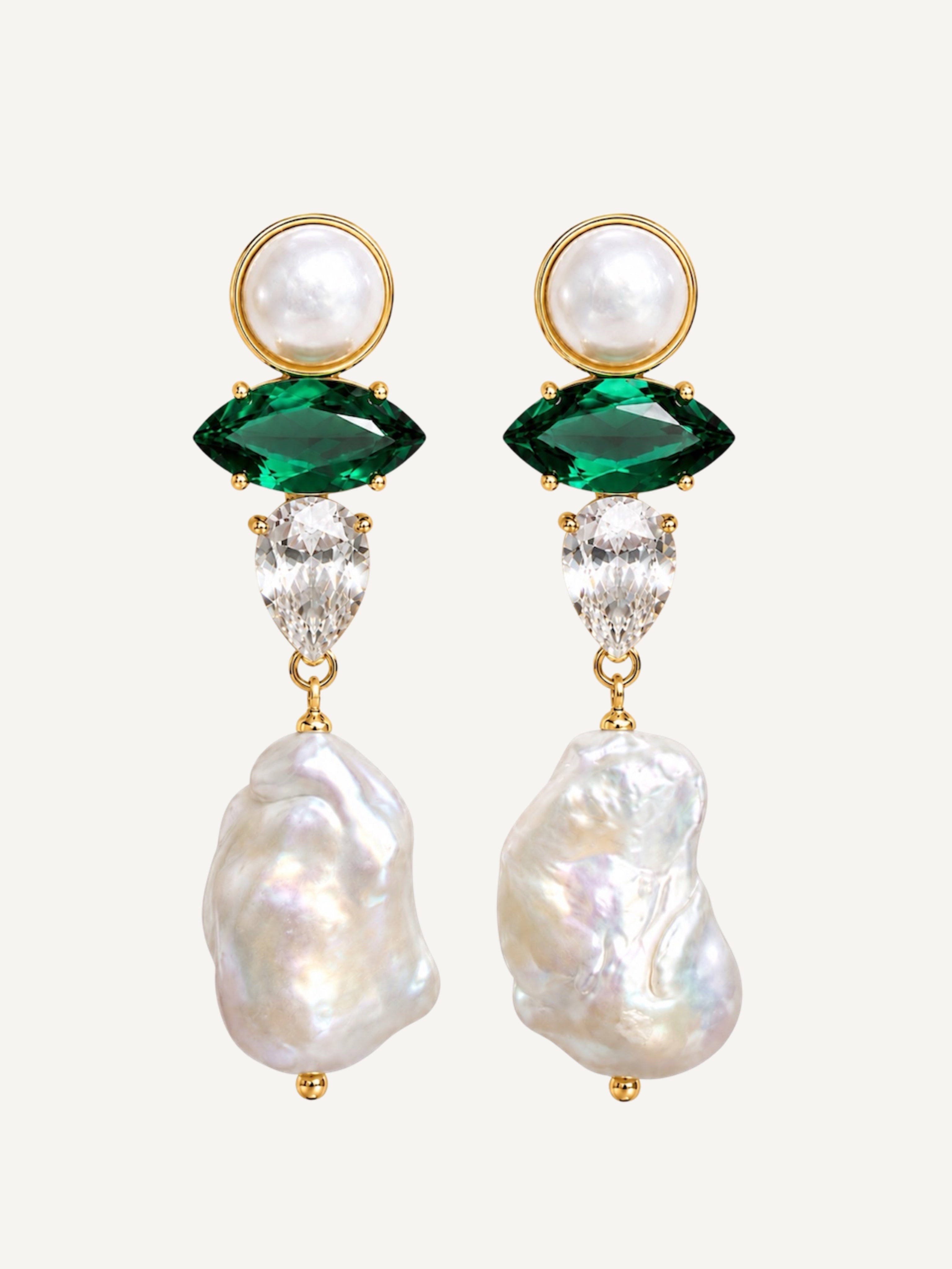 SCARLETT Green Quartz with Baroque Pearls Gold Earrings