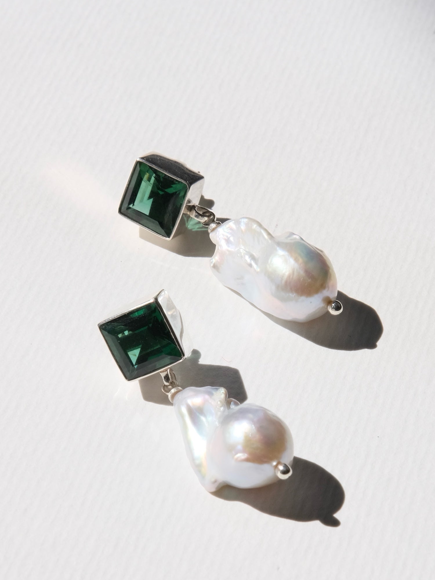 CHARLOTTE Green Quartz with Baroque Pearls Silver Earrings