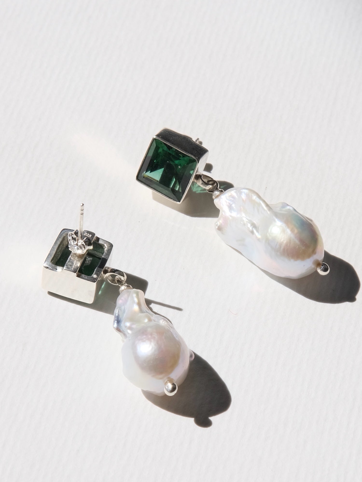 CHARLOTTE Green Quartz with Baroque Pearls Silver Earrings