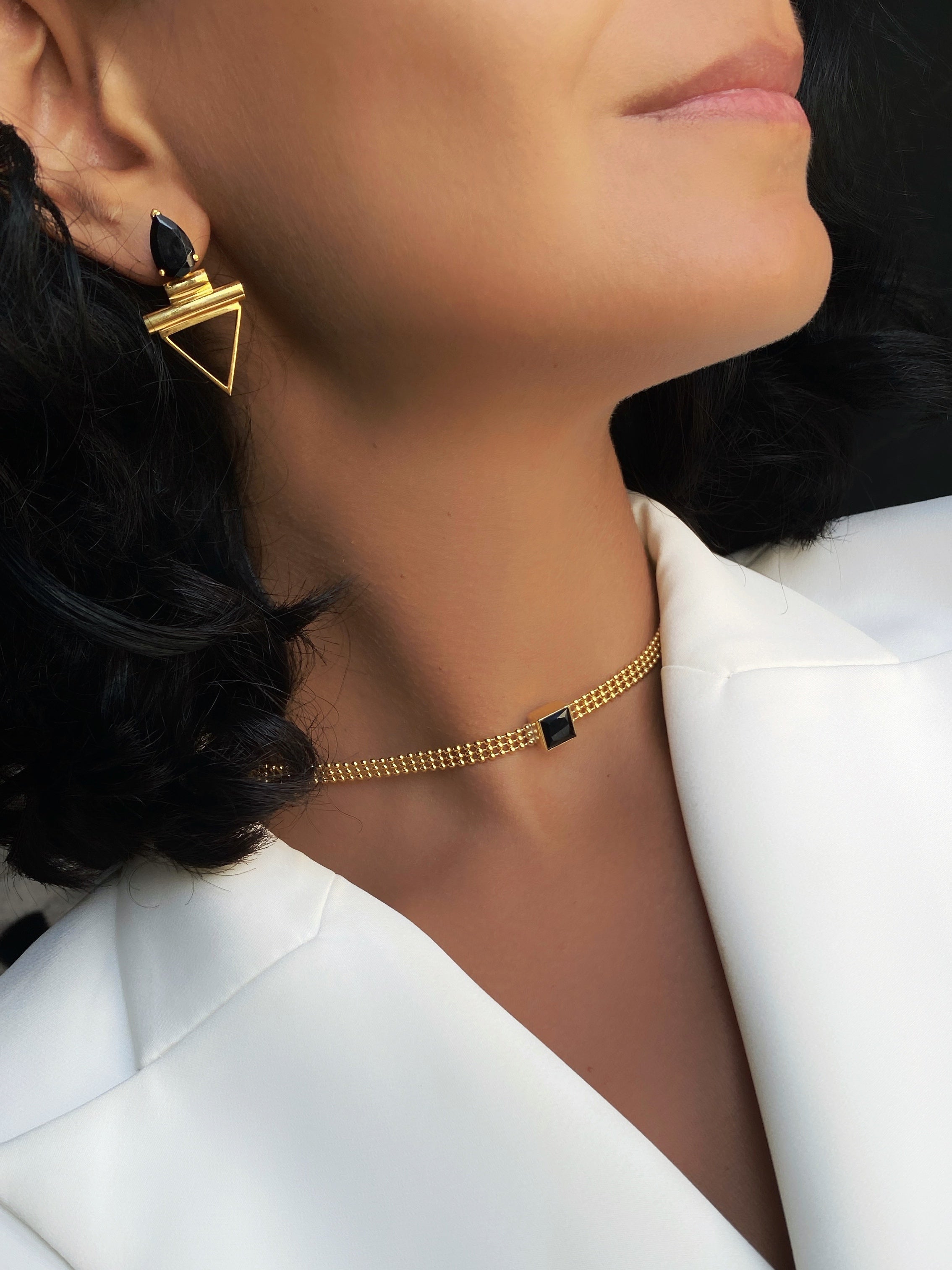 AVA Black Spinel Gold Necklace/Choker