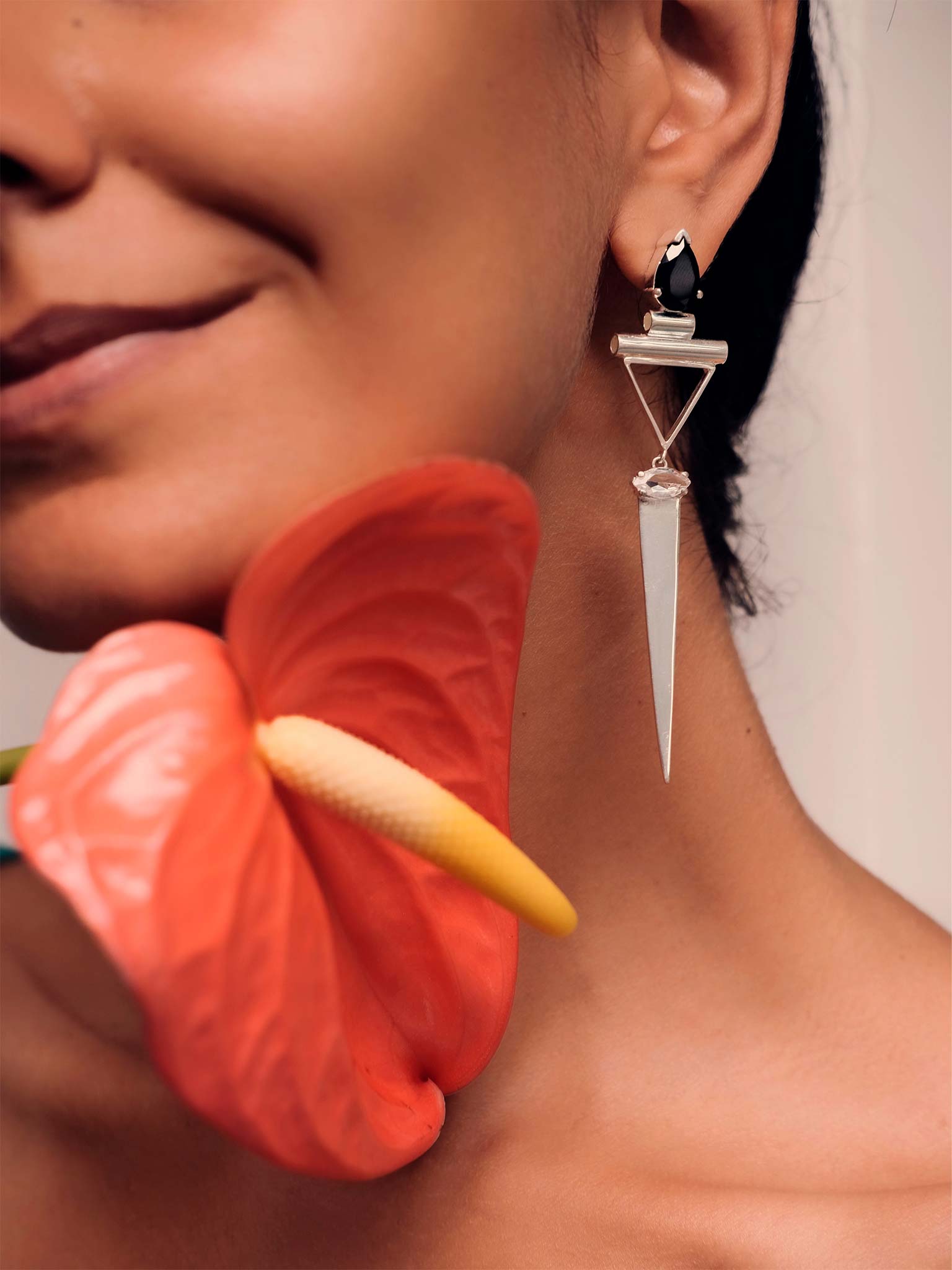 Earrings Lika Silver on model