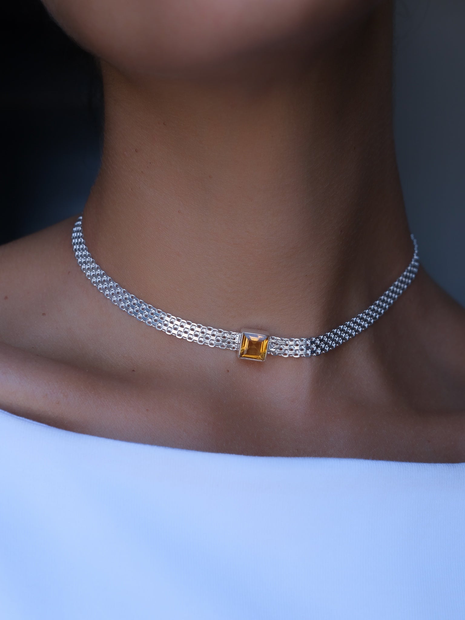 MADINA Citrine Silver Necklace