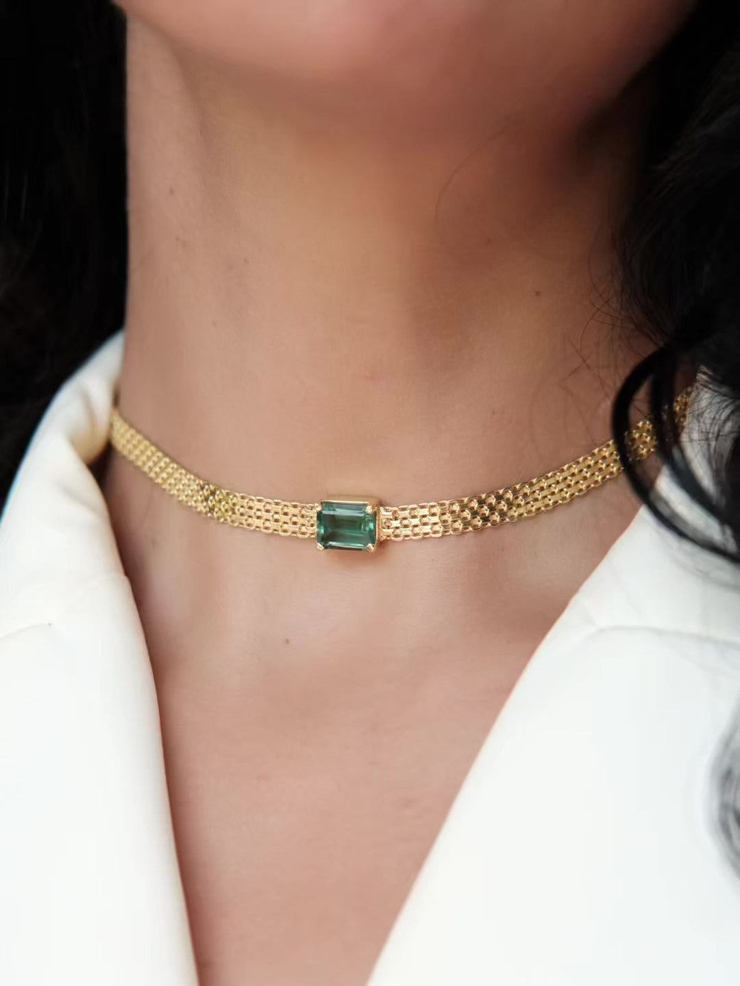 MILANA Green Quartz Necklace in Gold