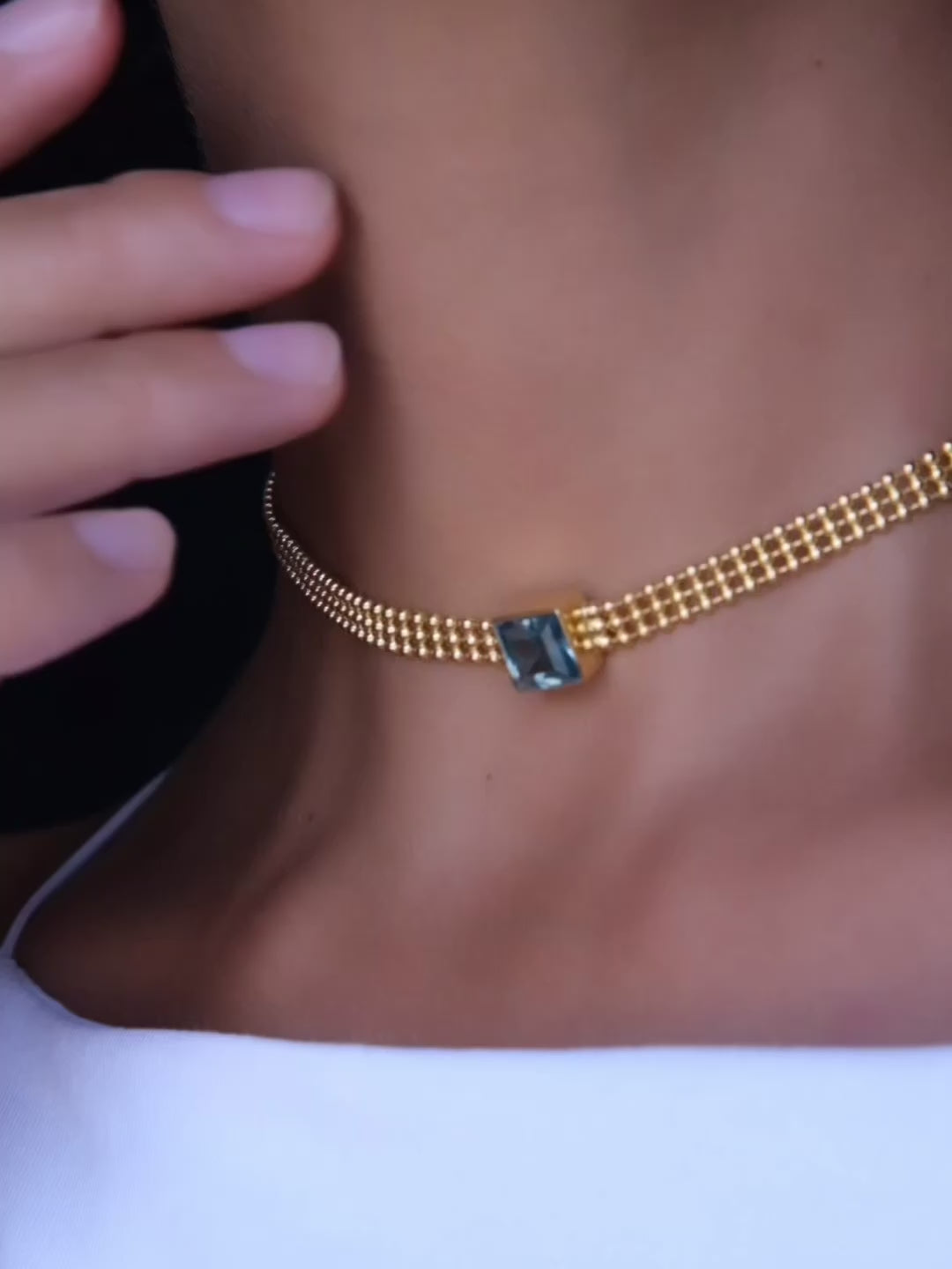 AVA Blue Topaz Gold Necklace/Choker