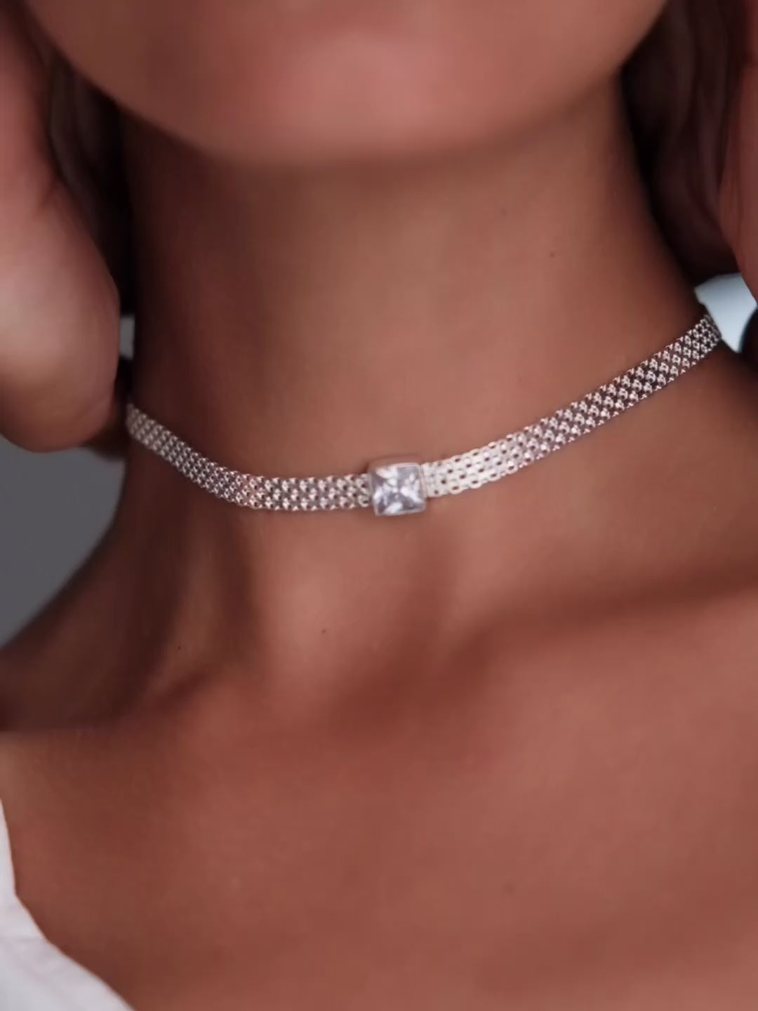 MADINA White CZ Silver Necklace